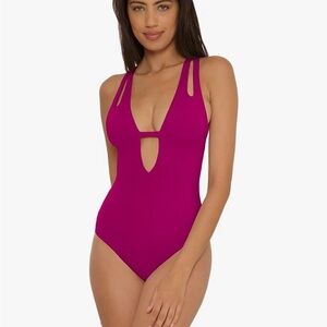 BECCA Magenta  swimsuit plunge One Piece ** missing size tag** size 6 /medium